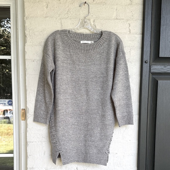 Anthropologie Bishop + Young Gray Crew Neck Sweater With Lace-Up Accents Medium - Picture 4 of 11